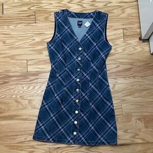 GAP Navy Plaid Sleeveless Mini Dress